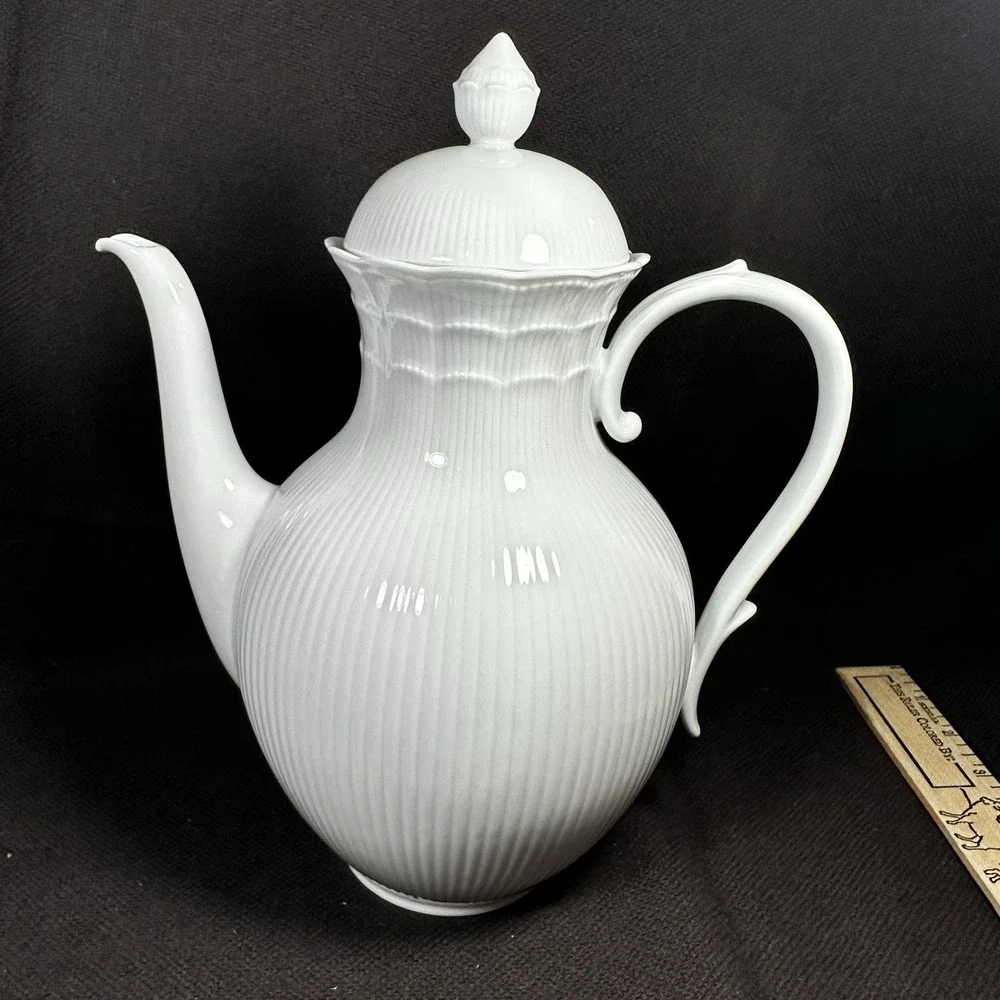 AK Kaiser Romantica White‎ Coffee Pot Tea Set W Germany Scalloped EXC MCM Vtg